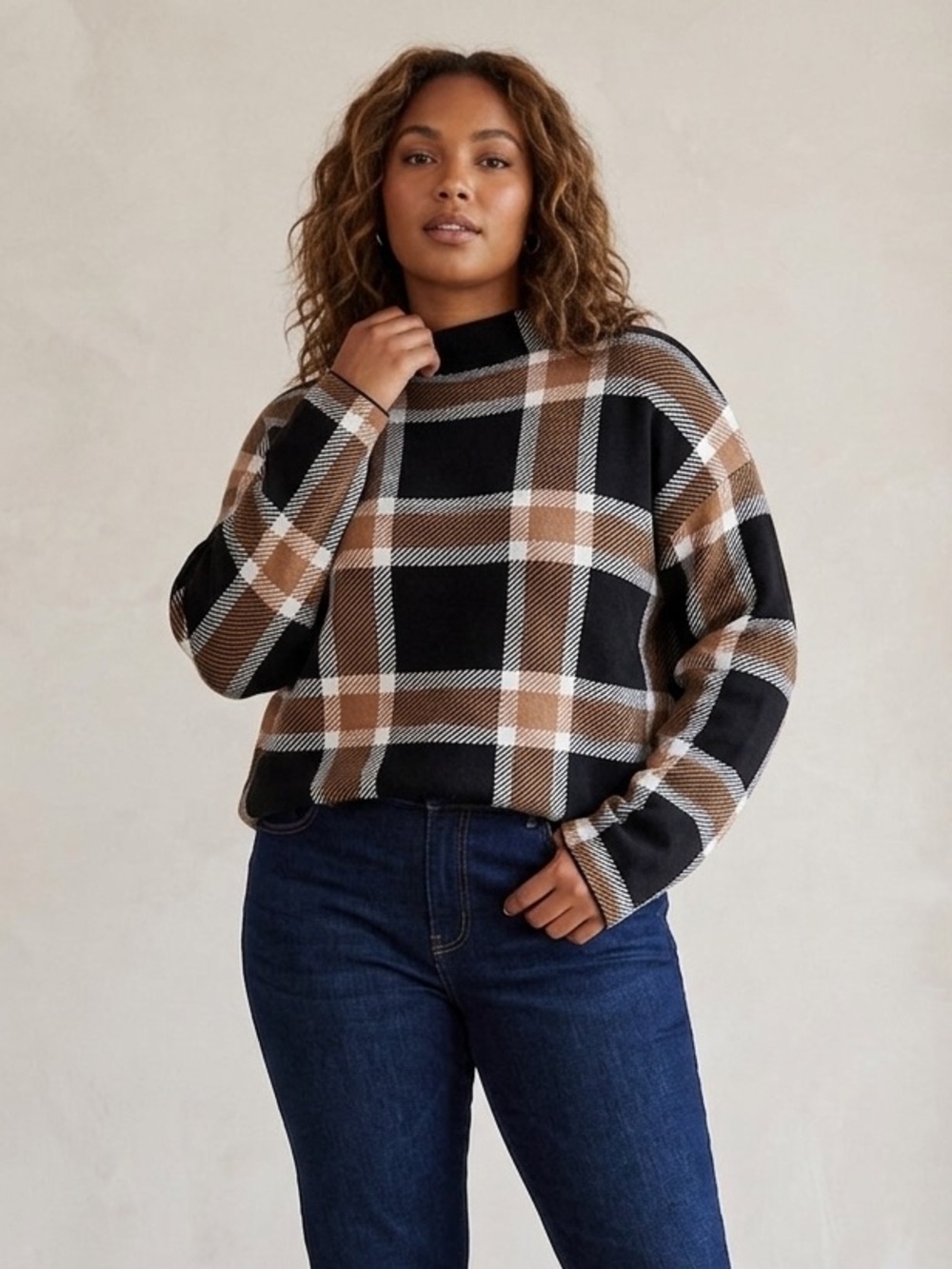 Nicole Miller New York Plaid Mock Neck Sweater Size XL - NWT